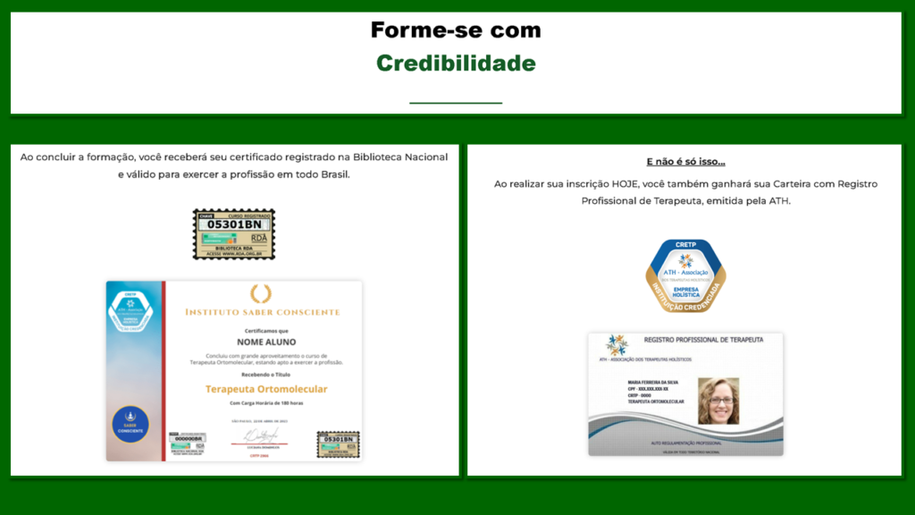 Certificado do Curso Terapia Ortomolecular